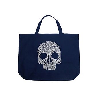 Large Word Art Tote Bag - Flower Skull