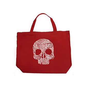 Large Word Art Tote Bag - Flower Skull