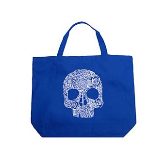 Large Word Art Tote Bag - Flower Skull