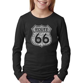 Route 66 - Life is a Highway - Girl's Word Art Long Sleeve