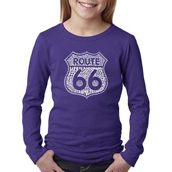 Route 66 - Life is a Highway - Girl's Word Art Long Sleeve