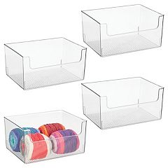 mDesign Large Plastic Bathroom Storage Bins, Handles, 16 Long, 4 Pack, Black