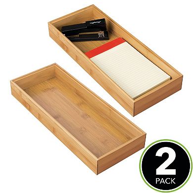 mDesign Wooden Natural Wood Office Drawer Organizer Box Tray - 2 Pack