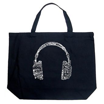 Large Word Art Tote Bag - HEADPHONES - LANGUAGES