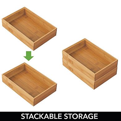 mDesign Stackable 9" Long Office Natural Wood Drawer Organizer - 4 Pack