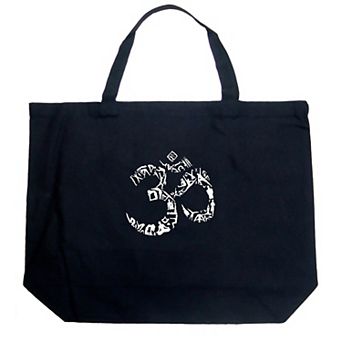 Large Word Art Tote Bag - THE OM SYMBOL OUT OF YOGA POSES