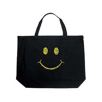 Large Word Art Tote Bag - Be Happy Smiley Face
