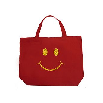 Large Word Art Tote Bag - Be Happy Smiley Face