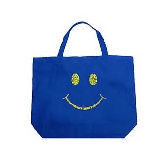 Large Word Art Tote Bag - Be Happy Smiley Face