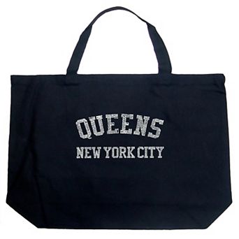 Large Word Art Tote Bag - POPULAR NEIGHBORHOODS IN QUEENS, NY