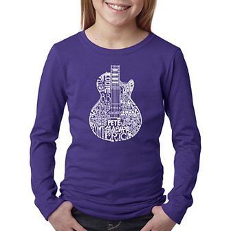 Rock Guitar Head - Girl's Word Art Long Sleeve