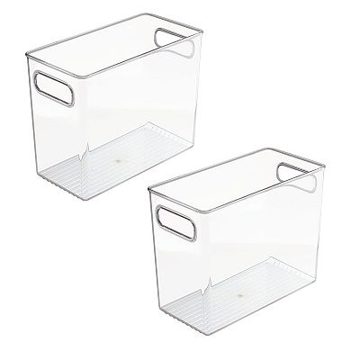 mDesign Tall Plastic Kitchen Storage Organizer Bin with Handles, 2 Pack, Clear
