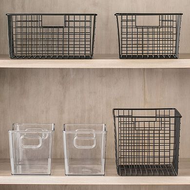 mDesign Deep Plastic Office Storage Container Bin with Handles, 4 Pack - Clear