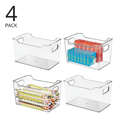 mDesign Deep Plastic Office Storage Container Bin with Handles, 4 Pack - Clear