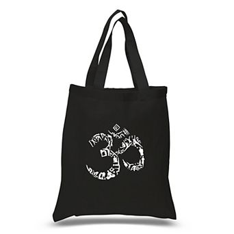 Small Word Art Tote Bag - THE OM SYMBOL OUT OF YOGA POSES