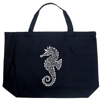 Large Word Art Tote Bag - Types of Seahorse
