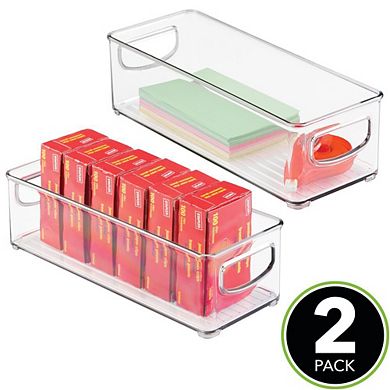 mDesign Small Plastic 4" Wide Office Storage Container Bin with Handles, 2 Pack