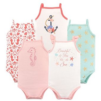 Hudson Baby Infant Girl Cotton Sleeveless Bodysuits 5 pk Beautiful Sea, 0-3 Months