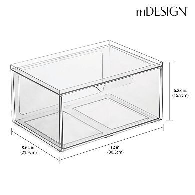 mDesign Clarity 8" x 12" x 6" Plastic Wide Stackable Bathroom Storage Organizer with Drawer, 4 Pack