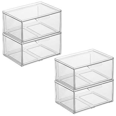 mDesign Plastic Wide Stackable Bathroom Storage Organizer, Drawer, 4 Pack, Clear