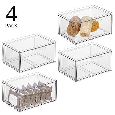 mDesign Plastic Wide Stackable Bathroom Storage Organizer, Drawer, 4 Pack, Clear