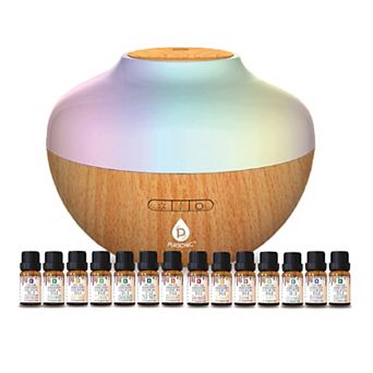 Pursonic Aromatherapy Diffuser & Essential Oil Set-Ultrasonic Top 14 Oils-300ml with 2 Mist Settings 7 Ambient Light Settings--Therapeutic Grade Oils