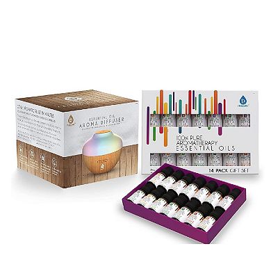 Pursonic Aromatherapy Diffuser & Essential Oil Set-Ultrasonic Top 14 Oils-300ml with 2 Mist Settings 7 Ambient Light Settings--Therapeutic Grade Oils