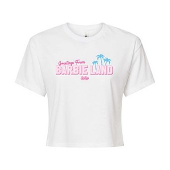 Juniors' Barbie: The Movie Greetings Barbie Land Graphic Tee