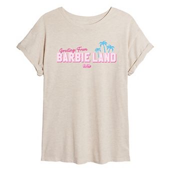 Juniors' Barbie: The Movie Greetings Barbie Land Graphic Tee