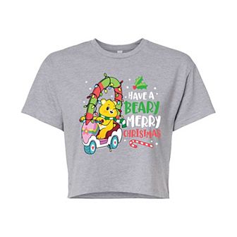 Juniors' Care Bears Unlock The Magic Have A Beary Merry Christmas Cropped Tee