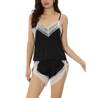 Womens Satin Lingerie Camisole With Shorts Sleepwear Lounge Cami Pajamas Set