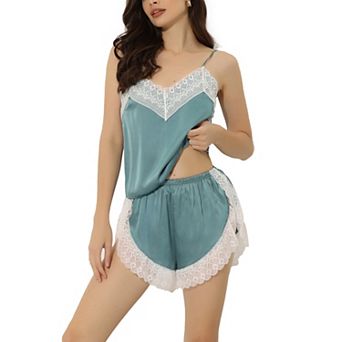Womens Satin Lingerie Camisole With Shorts Sleepwear Lounge Cami Pajamas Set