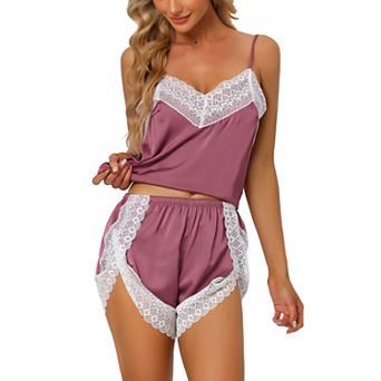 Womens Satin Lingerie Camisole With Shorts Sleepwear Lounge Cami Pajamas Set