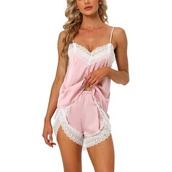 Womens Satin Lingerie Camisole With Shorts Sleepwear Lounge Cami Pajamas Set