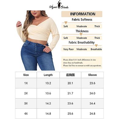 Women's Plus Size Long Sleeve V Neck Casual Off Shoulder Cross Wrap Tee Shirt Blouse