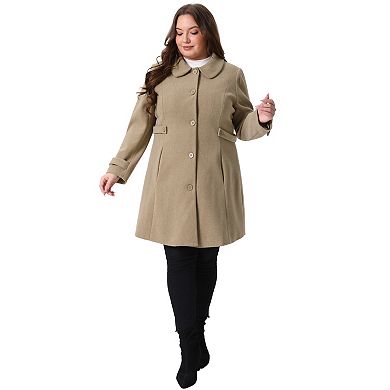 Women's Plus Size Coats Peter Pan Collar Cuff Single Breasted Trench Jacket Winter Long Coat