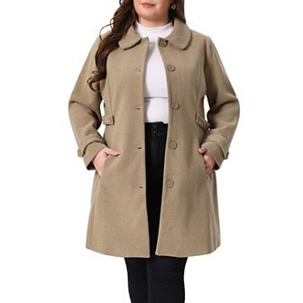 Women's Plus Size Coats Peter Pan Collar Cuff Single Breasted Trench Jacket Winter Long Coat