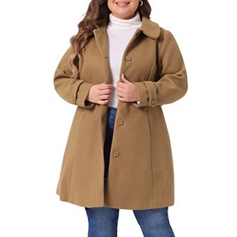 Women's Plus Size Coats Peter Pan Collar Cuff Single Breasted Trench Jacket Winter Long Coat