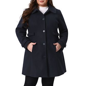 Women's Plus Size Coats Peter Pan Collar Cuff Single Breasted Trench Jacket Winter Long Coat