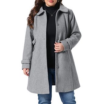 Women's Plus Size Coats Peter Pan Collar Cuff Single Breasted Trench Jacket Winter Long Coat
