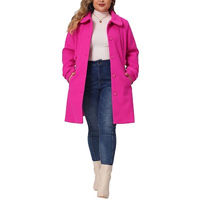 Plus Size Women s Peacoat Peter Pan Collar Cuff Button Waist Single Breasted Long Wool Coats