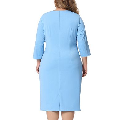 Plus Size Dress For Women Square Neck Half Sleeve Pleated Front Sheath Dresses