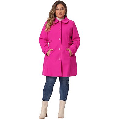 Women's Plus Size Coats Peter Pan Collar Cuff Single Breasted Trench Jacket Winter Long Coat