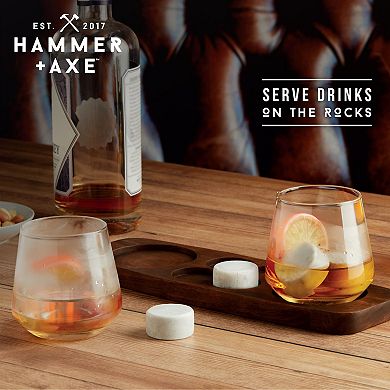 Hammer & Axe Whiskey Stones & Tray Glass Set