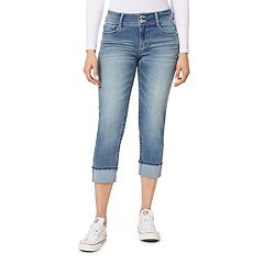 PEASKJP Baggy Jeans for Women High Waisted Stretchy Denim Capri Pants  Cropped Baggy Capris Jeans with Pocket, Blue L 