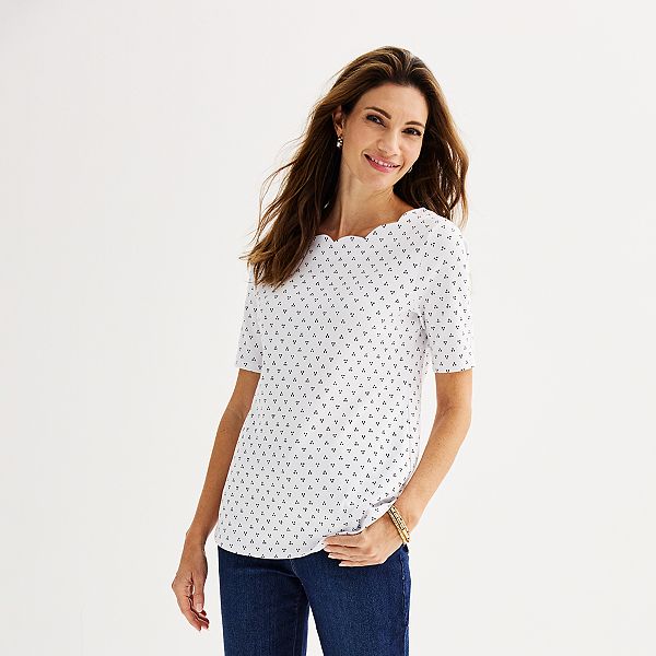 Petite Croft & Barrow® Scalloped Boatneck Tee