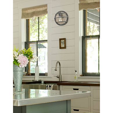 Round Rustic Wood Wall Sconce in Stained Slate Finish