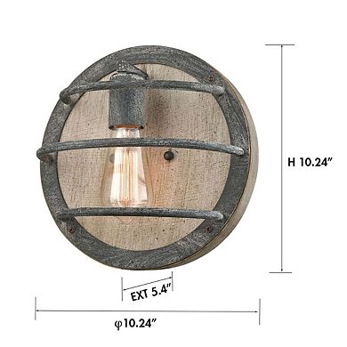 Round Rustic Wood Wall Sconce in Stained Slate Finish