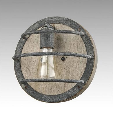 Round Rustic Wood Wall Sconce in Stained Slate Finish
