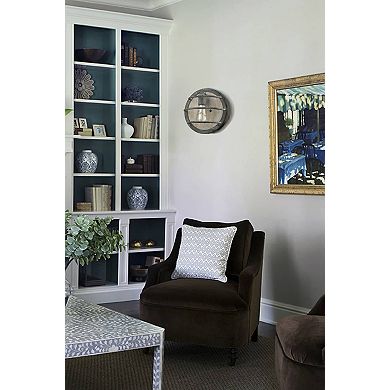 Round Rustic Wood Wall Sconce in Stained Slate Finish